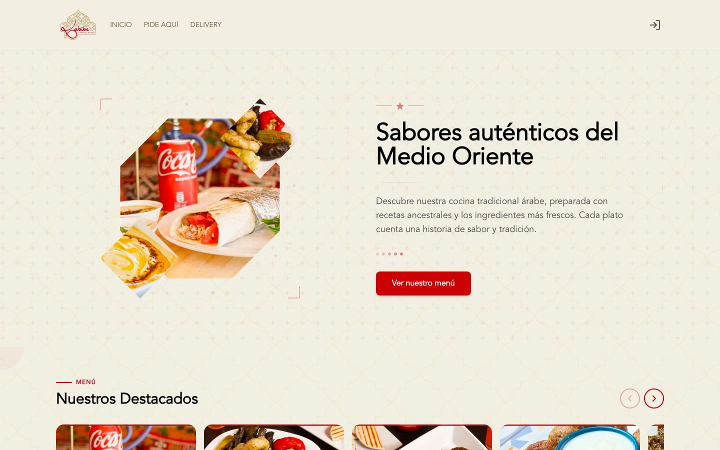 Portada del sitio web Vive la Bibe, comida árabe